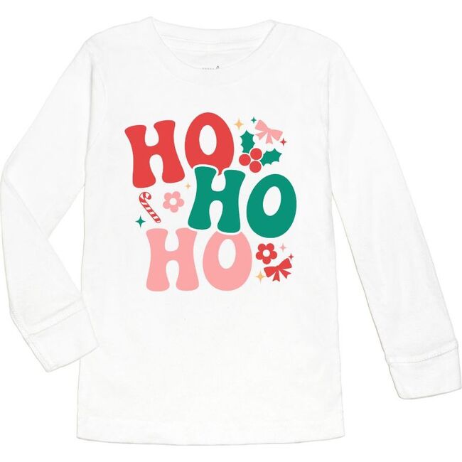 Ho Ho Ho Christmas Long Sleeve Shirt, White