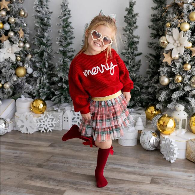 Merry Christmas Yarn Knit Sweater, Red - Sweatshirts - 2