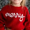 Merry Christmas Yarn Knit Sweater, Red - Sweatshirts - 3