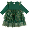 Emerald Shimmer Christmas Long Sleeve Tutu Dress, Green - Dresses - 1 - thumbnail