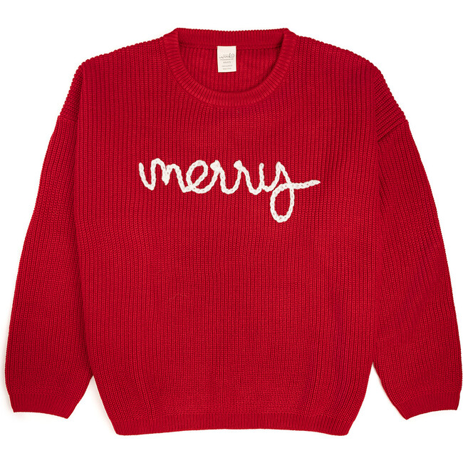 Merry Christmas Yarn Knit Adult Sweater, Red