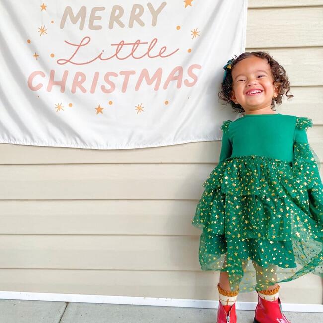 Emerald Shimmer Christmas Long Sleeve Tutu Dress, Green - Dresses - 4