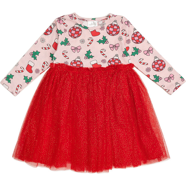 Disco Christmas Long Sleeve Tutu Dress, Multi