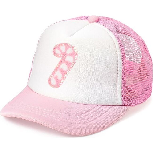 Candy Cane Patch Christmas Trucker Hat, Pink