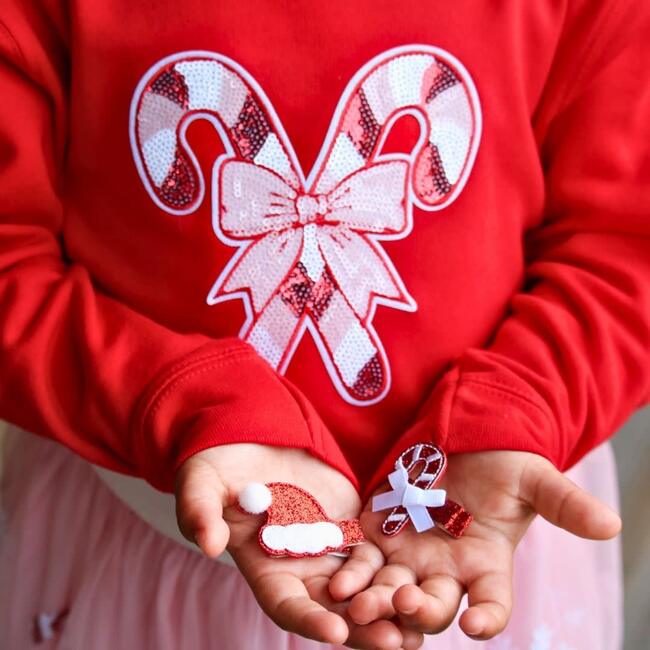 Candy Cane Patch Christmas Sweatshirt, Red - Sweatshirts - 3