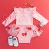 Candy Cane Cutie Christmas Long Sleeve Tutu Bodysuit, Pink - Dresses - 4