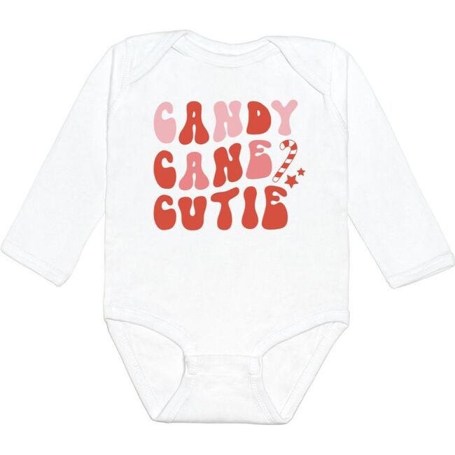 Candy Cane Cutie Christmas Long Sleeve Bodysuit, White - Onesies - 1