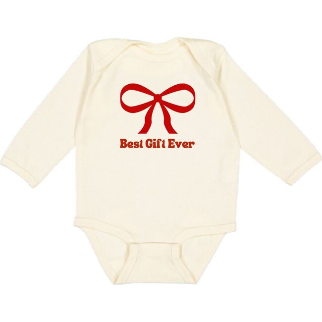 Best Gift Ever Christmas Long Sleeve Bodysuit, Natural