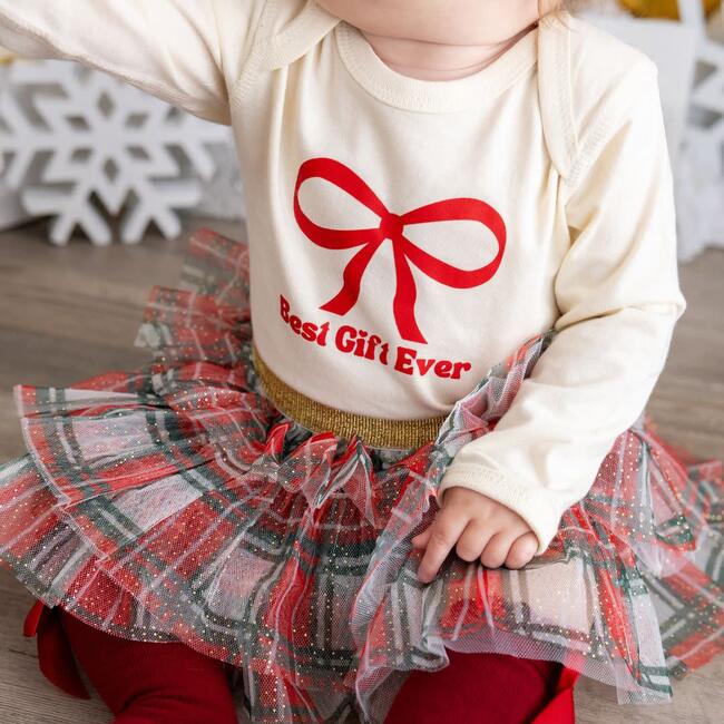 Best Gift Ever Christmas Long Sleeve Bodysuit, Natural - Onesies - 2