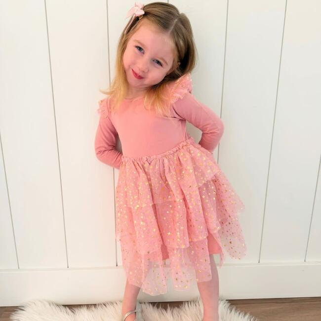 Blush Shimmer Christmas Long Sleeve Tutu Dress, Pink - Dresses - 4