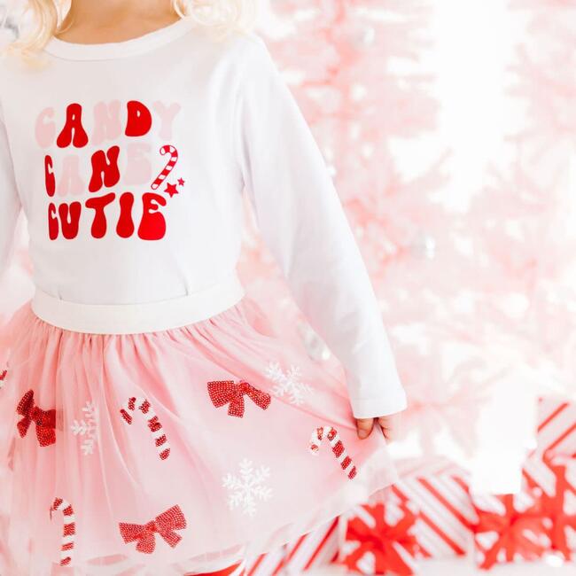 Candy Cane Cutie Sequin Christmas Tutu, Pink - Skirts - 3