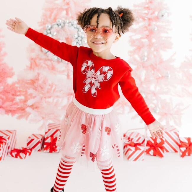 Candy Cane Cutie Sequin Christmas Tutu, Pink - Skirts - 4