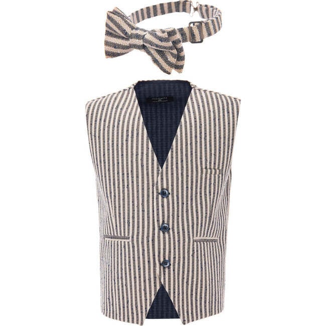 Striped Vest & Bowtie, Beige - Suits & Separates - 4