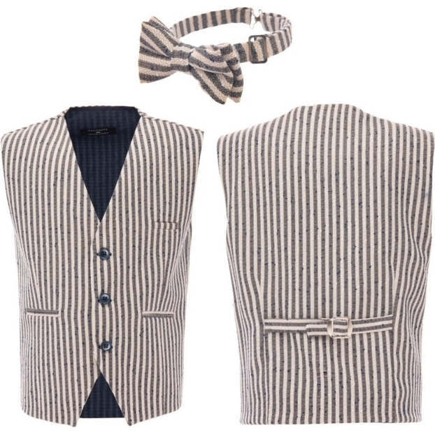 Striped Vest & Bowtie, Beige - Suits & Separates - 5