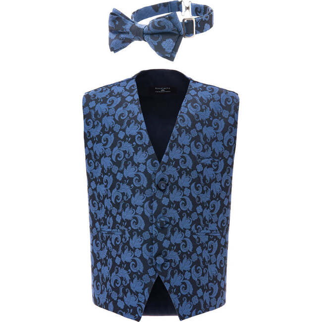 Floral Print Vest & Bowtie, Blue