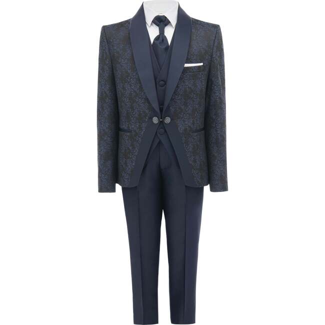 5pc Damasque Print Suit, Navy