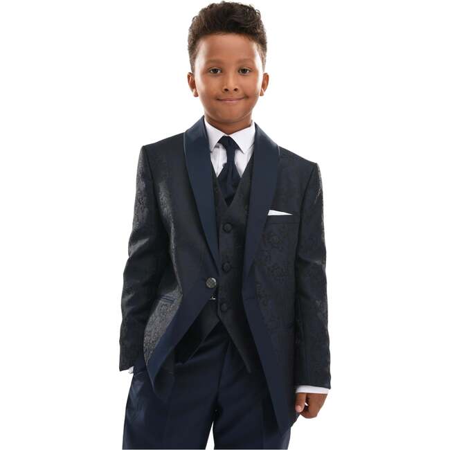 5pc Damasque Print Suit, Navy - Suits & Separates - 2