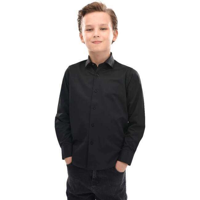 Solid Dress Shirt, Black - Shirts - 2