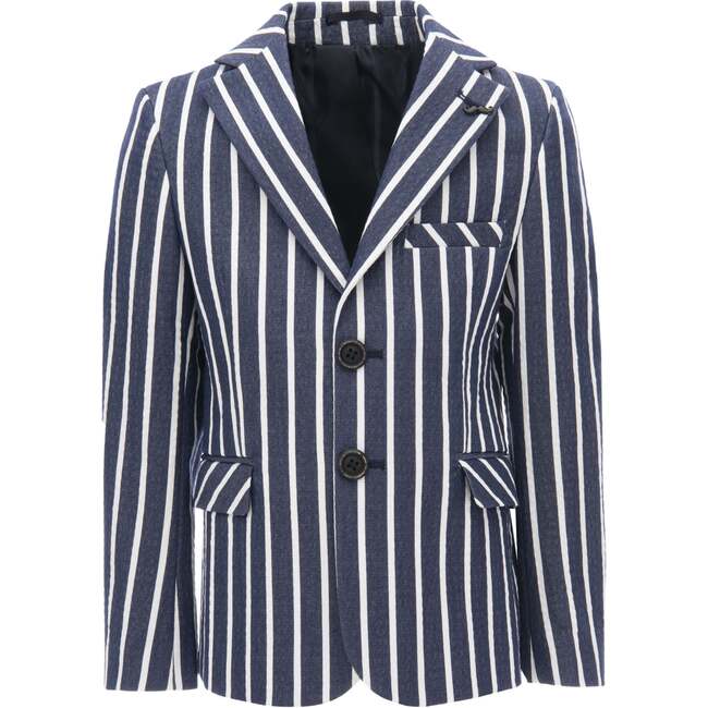 Striped Embroidered Blazer, Navy