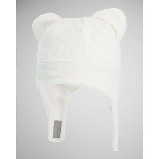 Teddy Fur Sherpa Under-Chin Strap Hook-N-Loop Hat, White