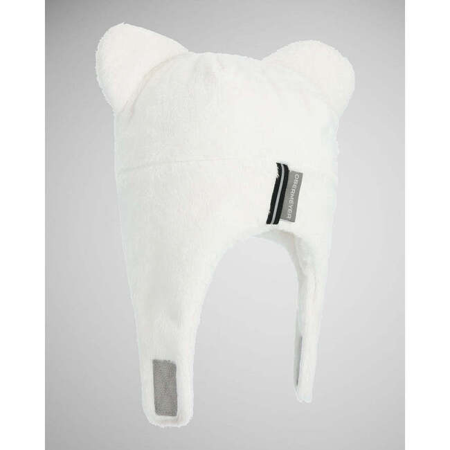 Teddy Fur Sherpa Under-Chin Strap Hook-N-Loop Hat, White - Winter Hats - 2