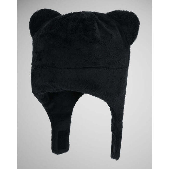 Teddy Fur Sherpa Under-Chin Strap Hook-N-Loop Hat, Black