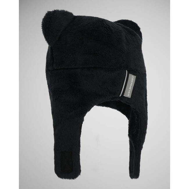 Teddy Fur Sherpa Under-Chin Strap Hook-N-Loop Hat, Black - Winter Hats - 2