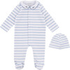 Stripe Footed Coverall & Hat Set, Blue - Footie Pajamas - 1 - thumbnail