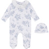 Floral Footed Coverall & Hat Set, Blue - Footie Pajamas - 1 - thumbnail