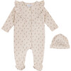 Floral Footed Coverall & Hat Set, Tan - Footie Pajamas - 1 - thumbnail