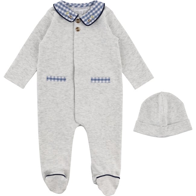 Footed Coverall & Hat Set, Grey - Footie Pajamas - 1