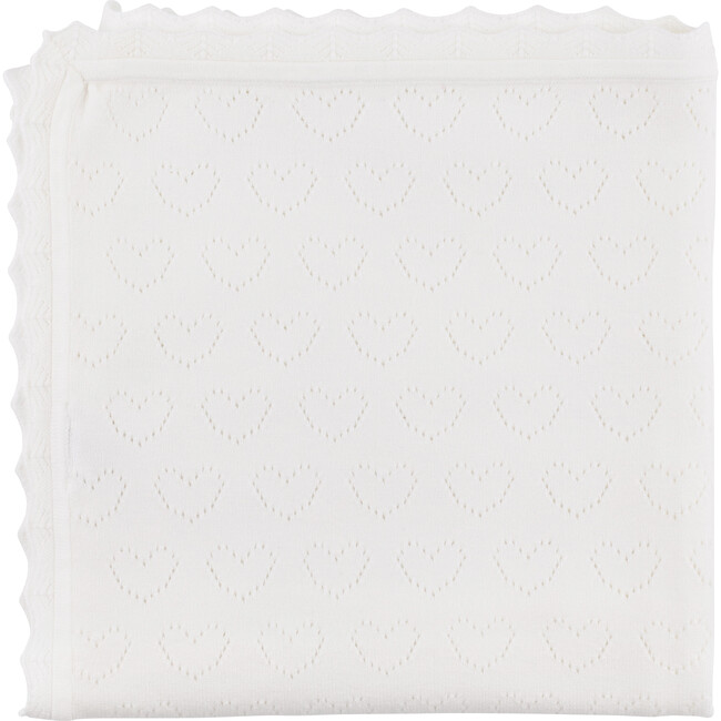 Heart Pointelle Sweater Blanket, Cream