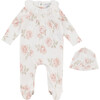 Floral Footed Coverall & Hat Set, Cream - Footie Pajamas - 1 - thumbnail