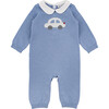 Car Intarsia Sweater Coverall, Blue - Sweaters - 1 - thumbnail