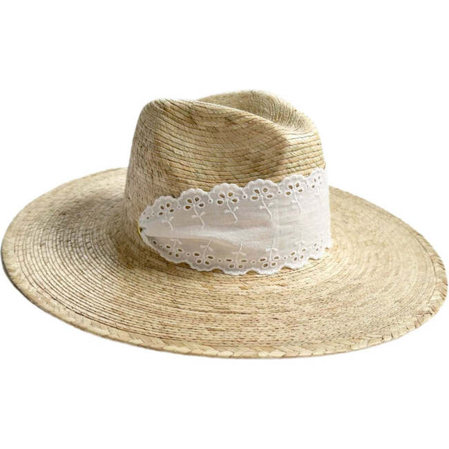 Women's Zinnia Wide & Short Brim Lace Eyelet Ribbon Sun Hat, White