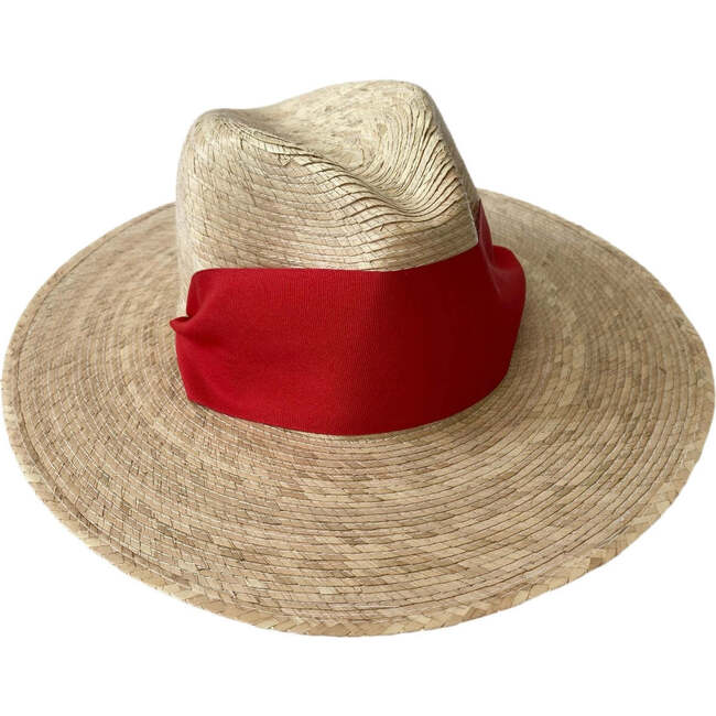 Women's Zinnia Wide & Short Brim Grosgrain Ribbon Sun Hat, Red