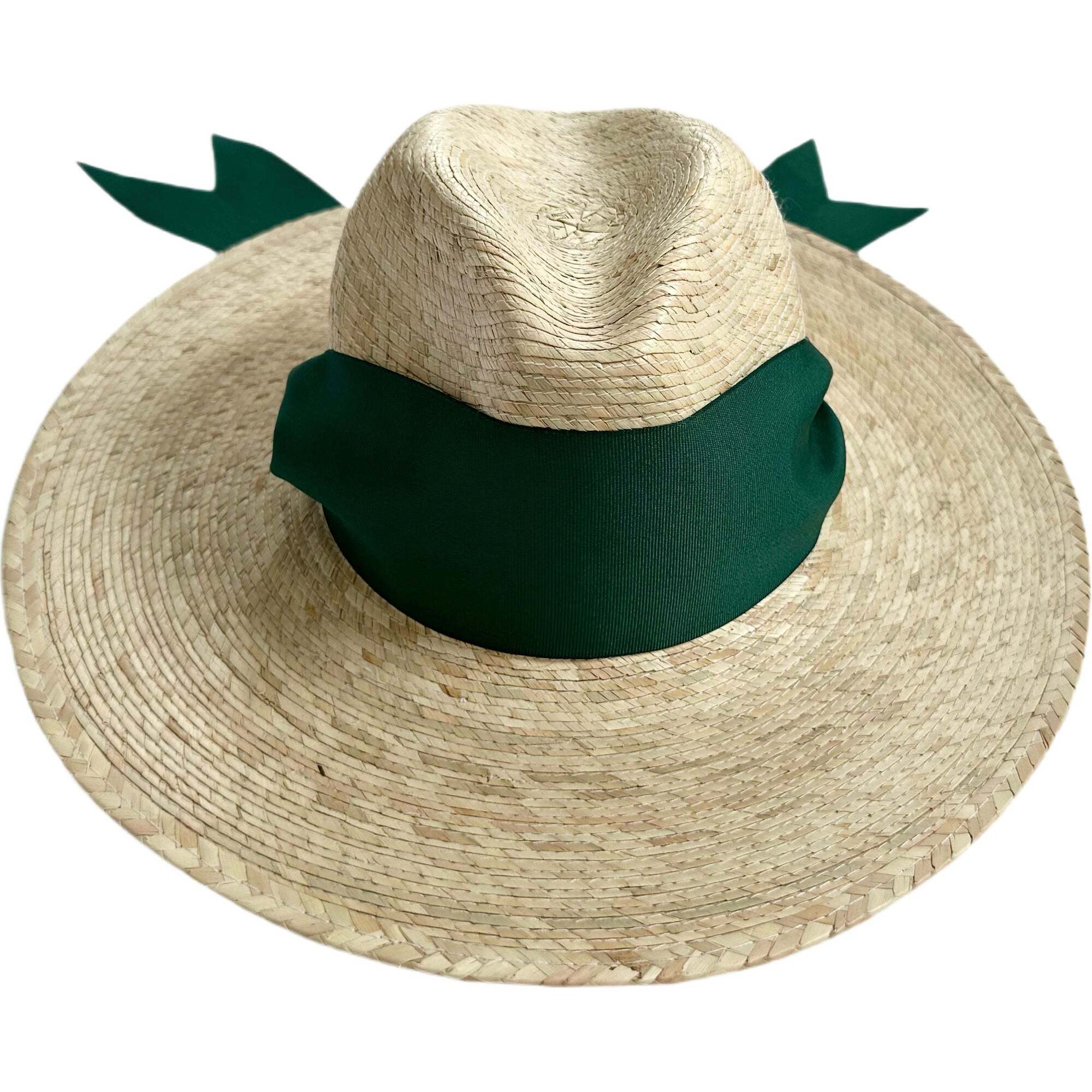 Women's Zinnia Wide & Short Brim Grosgrain Ribbon Masters Sun Hat, Green - Hats - 1
