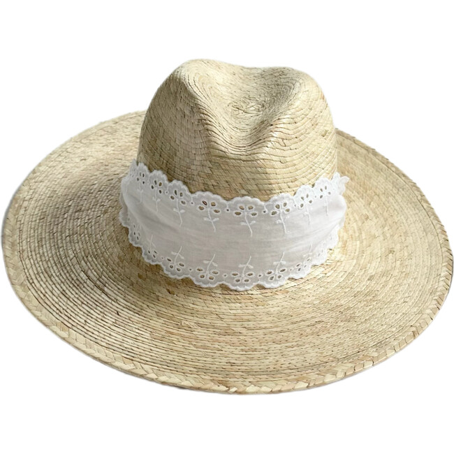 Women's Zinnia Wide & Short Brim Lace Eyelet Ribbon Sun Hat, White - Hats - 3