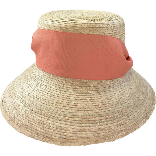 Women's Zinnia Wide & Short Brim Grosgrain Ribbon Sun Hat, Coral - Hats - 6