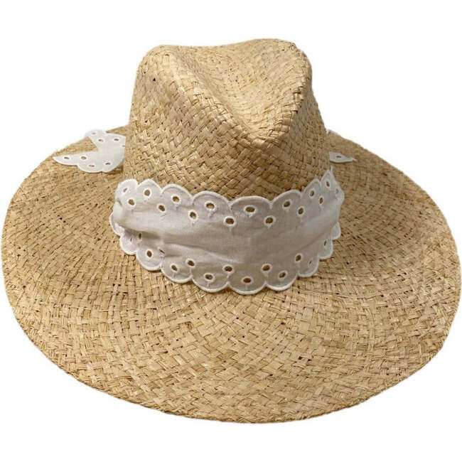 Women's Oleander Antique Eyelet Lace Ribbon Sun Hat, White