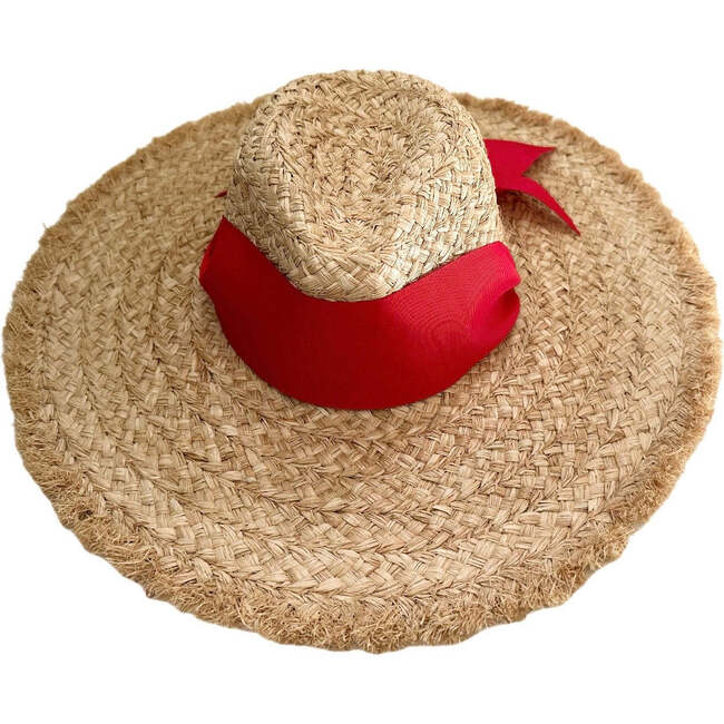 Women's The Hydrangea Wide Grosgrain Ribbon Sun Hat, Red - Hats - 7