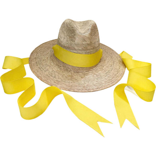 Little Girls Zinnia Long Grosgrain Ribbon Sun Hat, Yellow