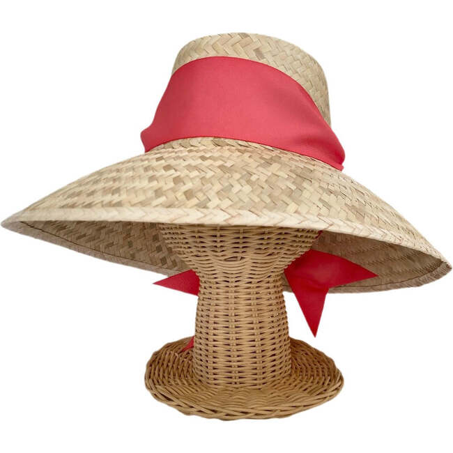 Women's Amaryllis Wide & Short Brim Grosgrain Ribbon Sun Hat, Dark Coral