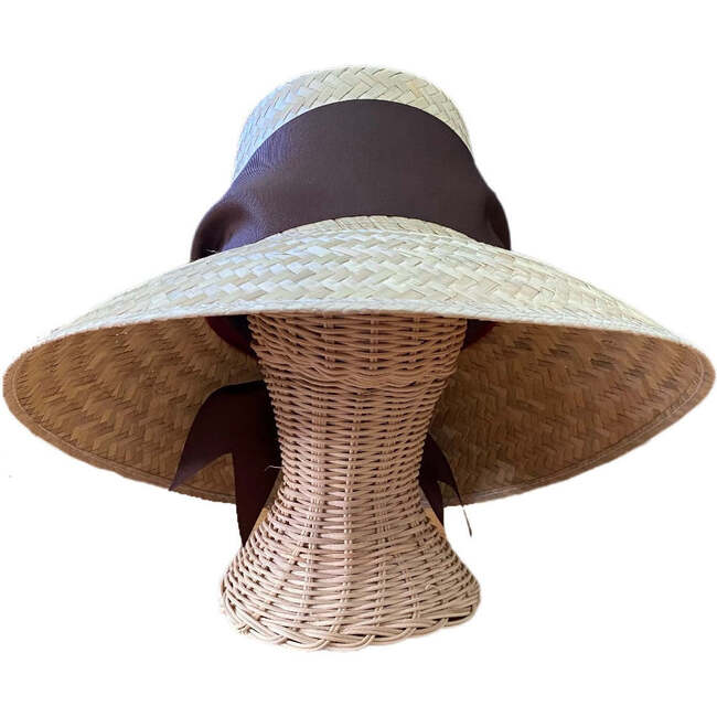 Women's Amaryllis Wide & Short Brim Grosgrain Ribbon Sun Hat, Dark Brown - Hats - 2