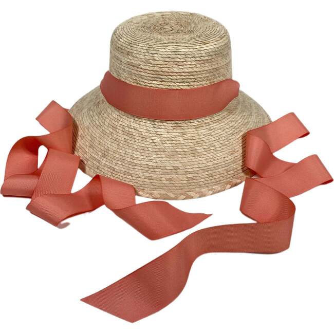 Little Girls Palmetto Long Coral Grosgrain Ribbon Bucket Hat, Rust