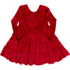 Girls Velour Pearl Dress , Red - Dresses - 1 - thumbnail