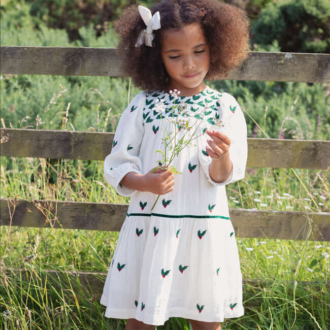 Girls Fiona Dress , Holly Embroidery - Dresses - 2