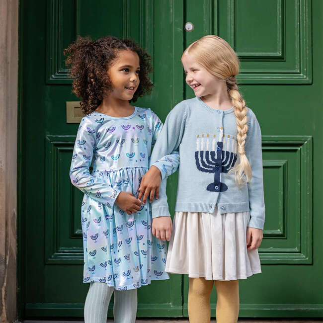 Girls Maude Sweater , Blue Menorah - Sweaters - 2