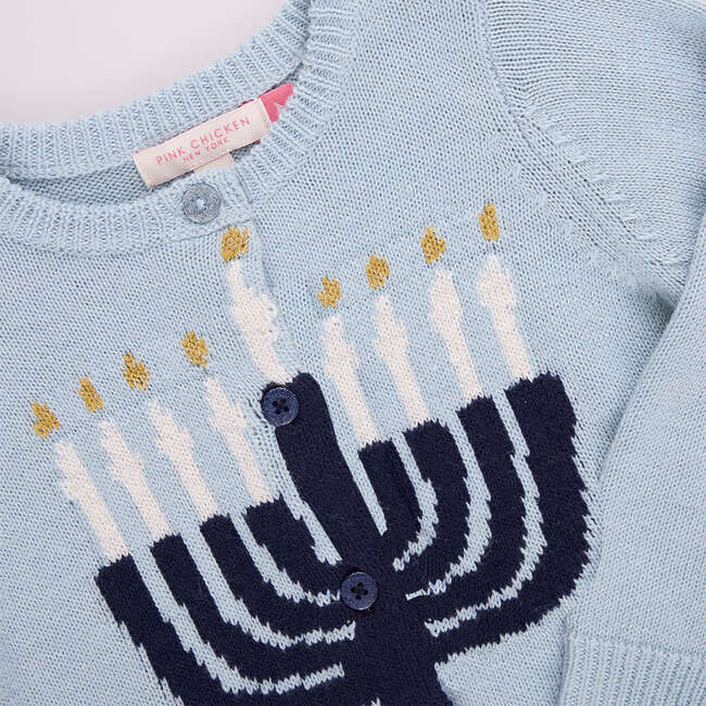 Girls Maude Sweater , Blue Menorah - Sweaters - 3