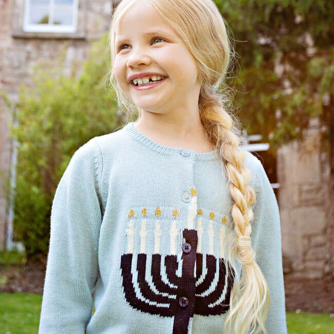 Girls Maude Sweater , Blue Menorah - Sweaters - 4